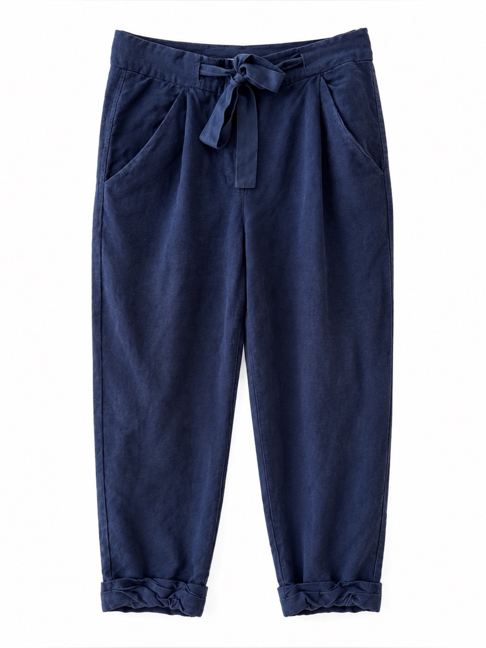 Wilfred Aritzia Lyocell Linen High-Waisted Tie-Front Ankle Pants Navy - Size 0